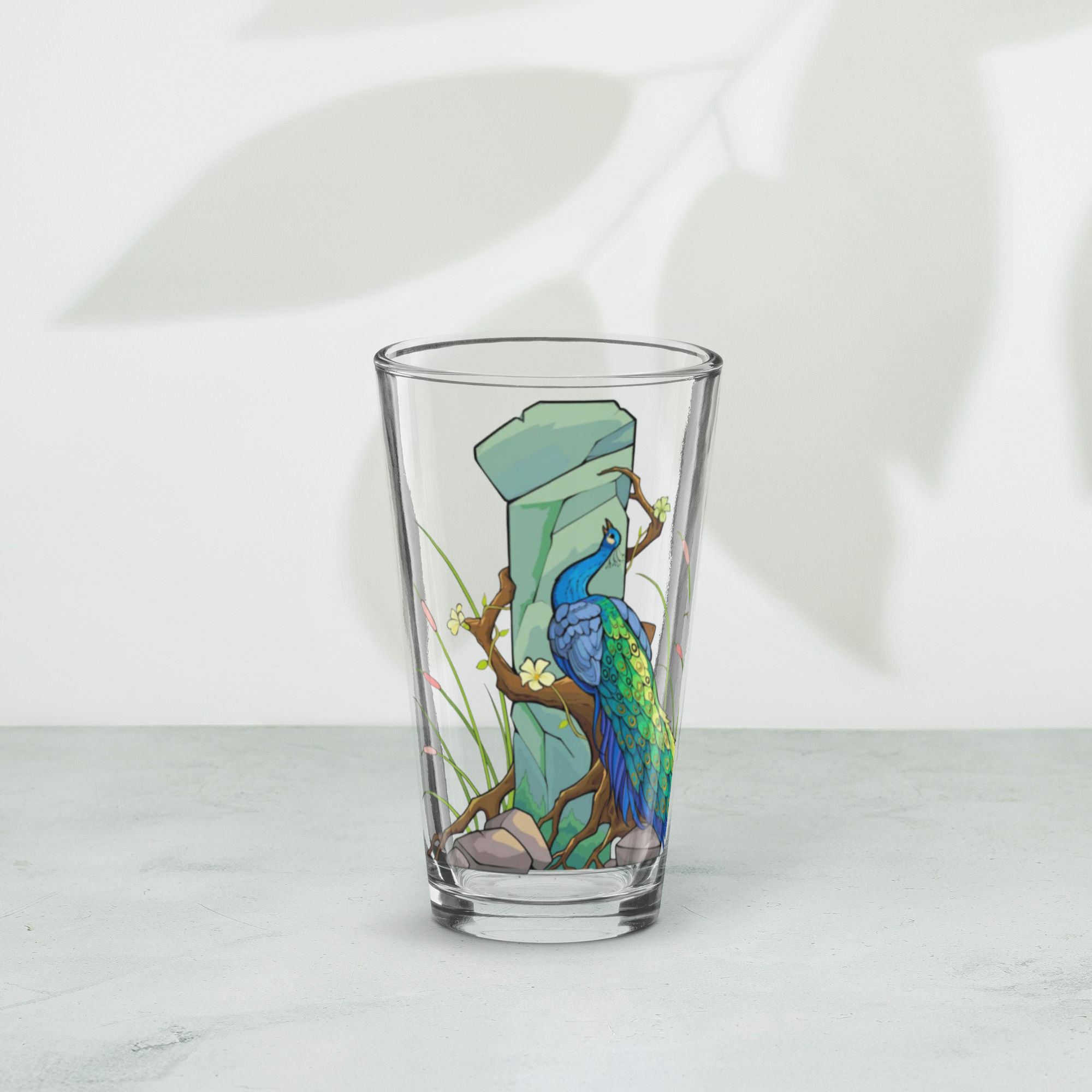 Peacock Shaker pint glass