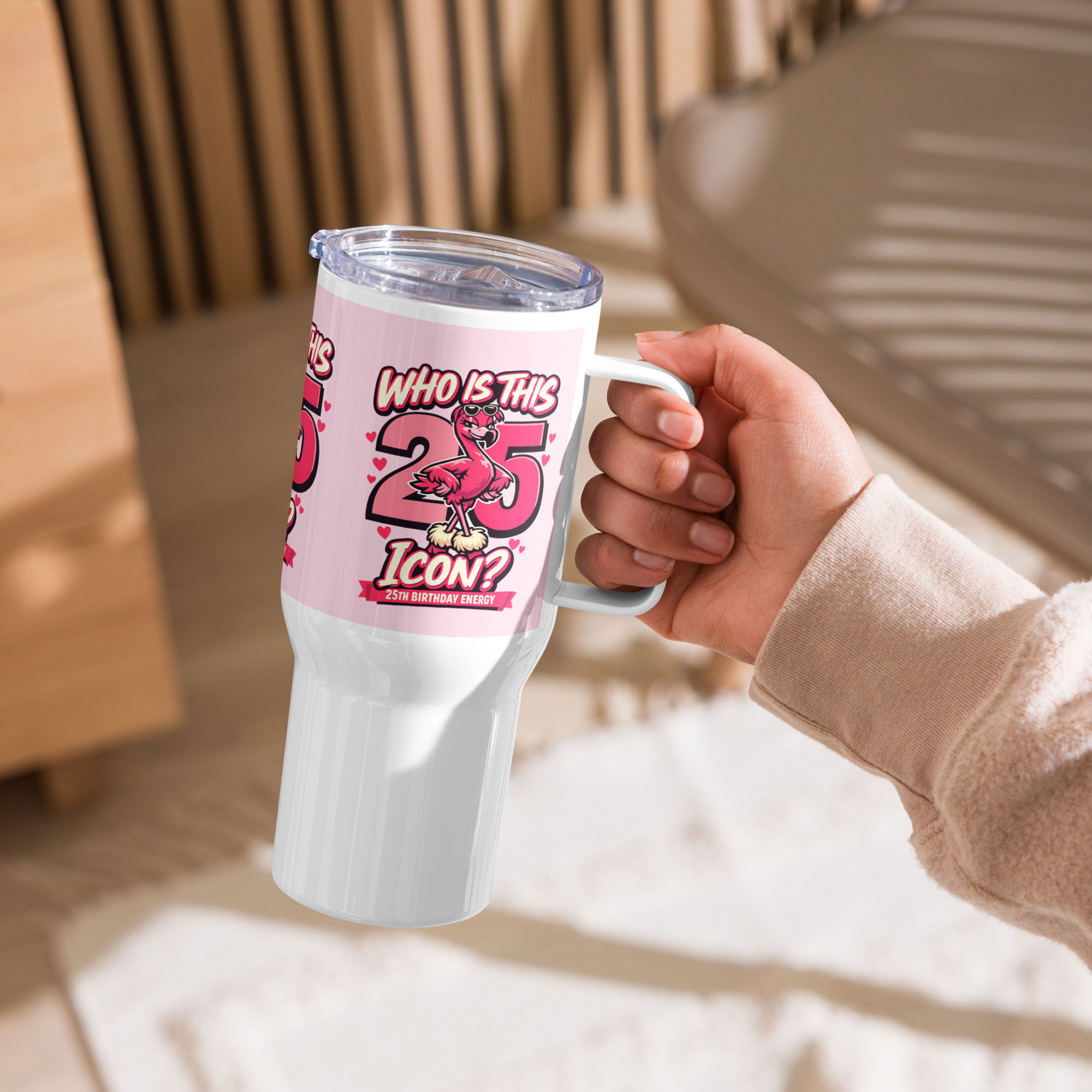 25 Travel mug with a handle