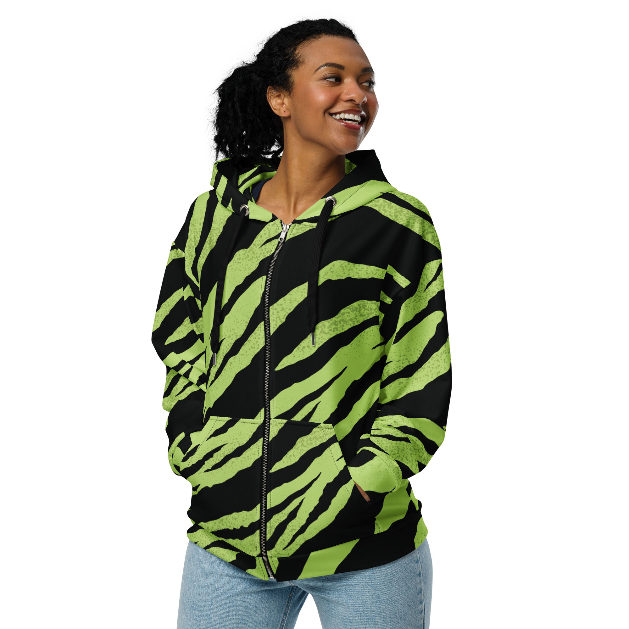 Womens Green Tiger zip hoodie
