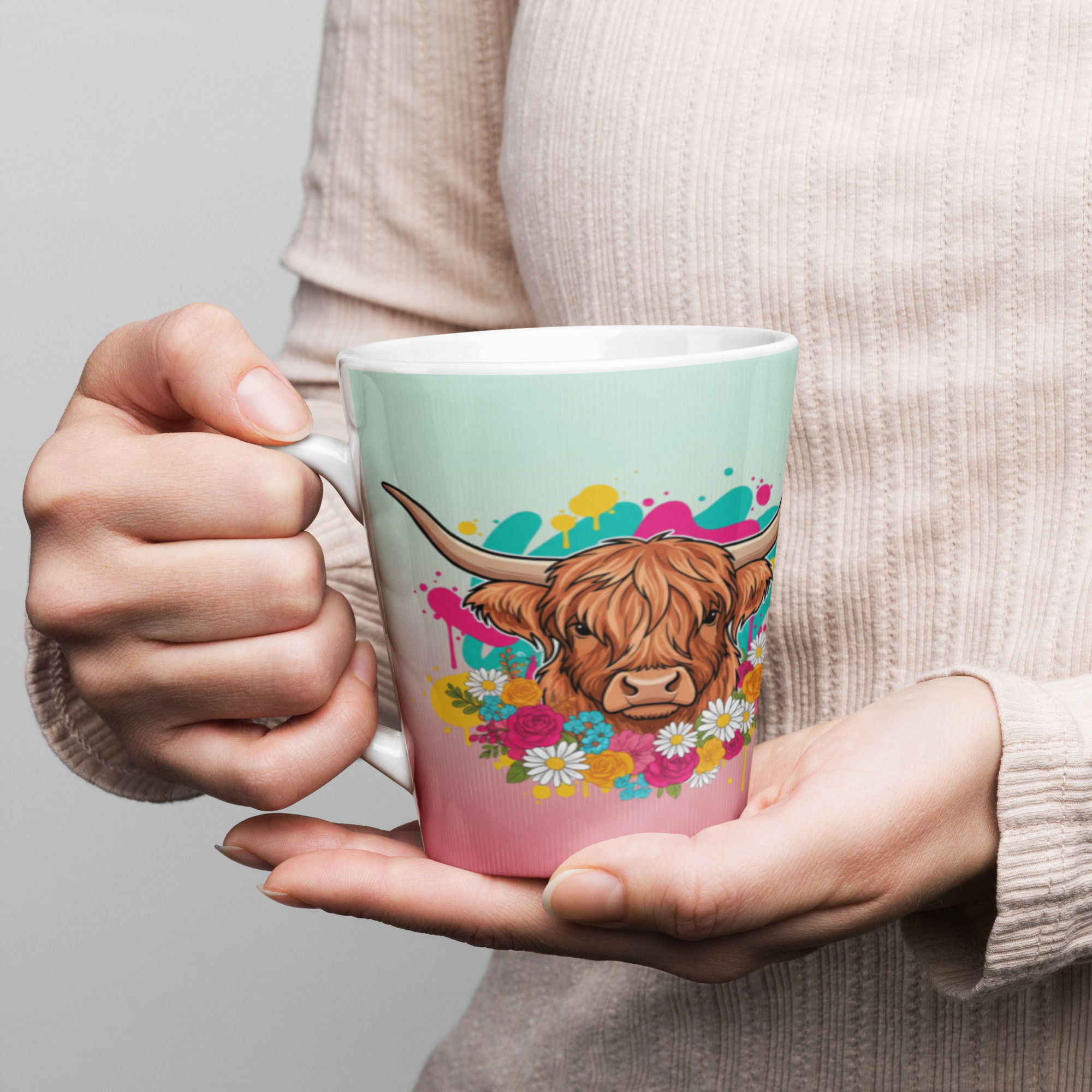 Floral Highland Cow Latte mug