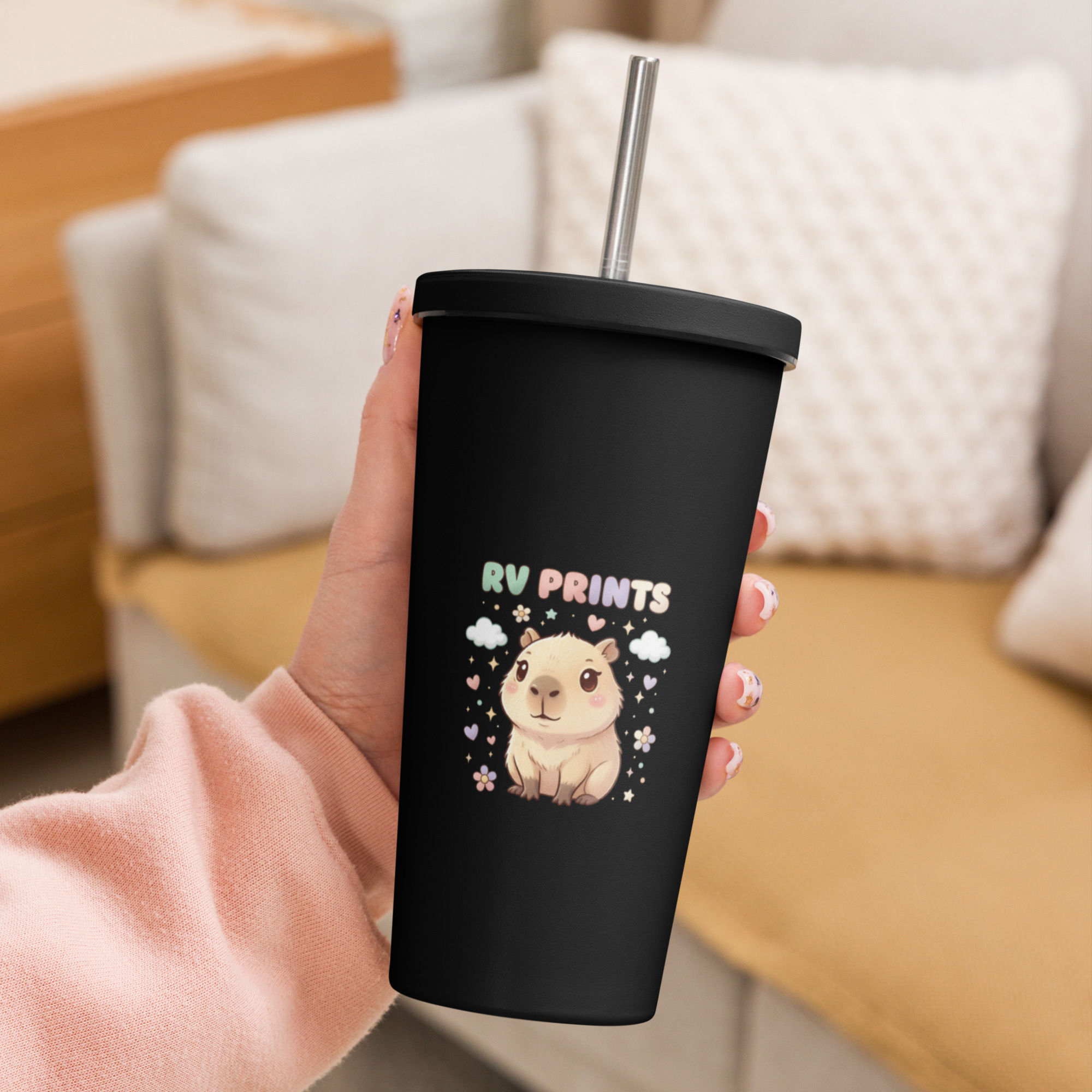 Rv Prints Capybara Insulated tumbler with a straw