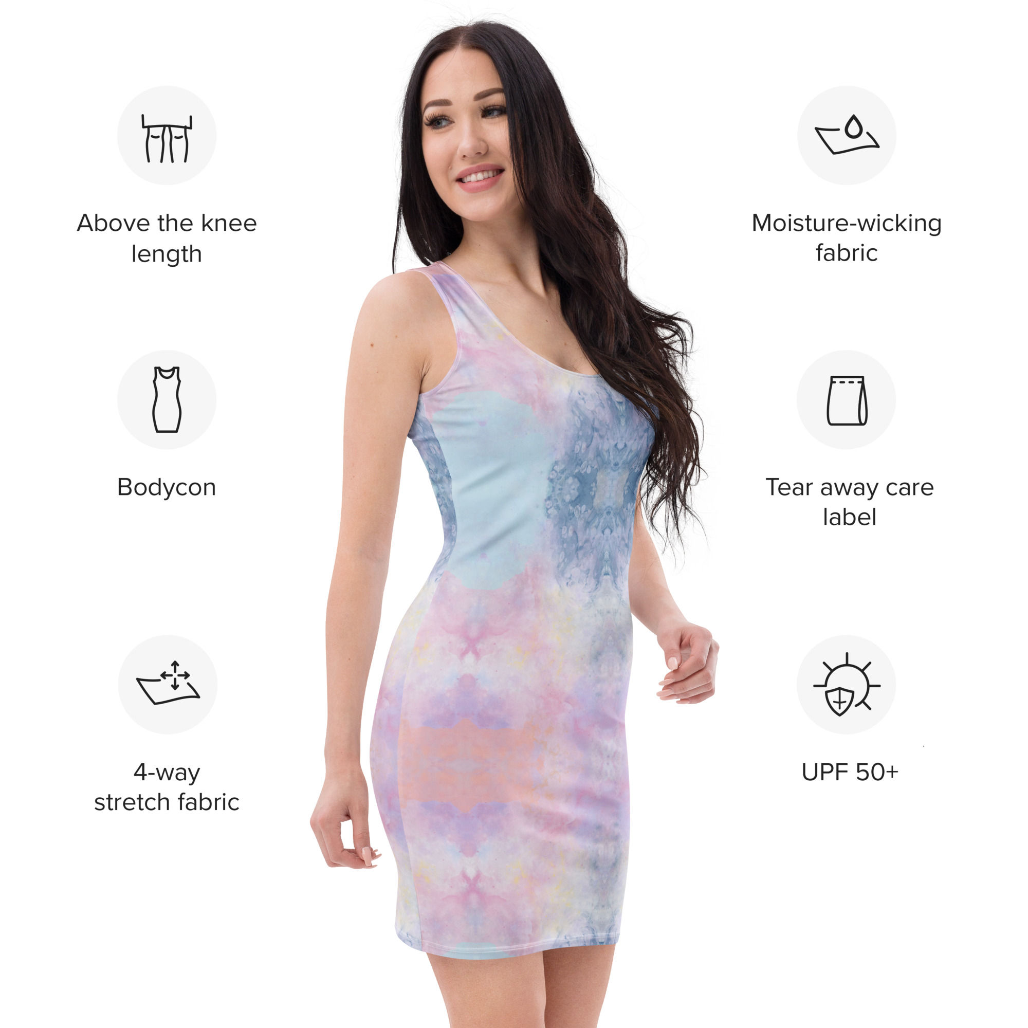 Pink and Blue Watercolour Bodycon dress