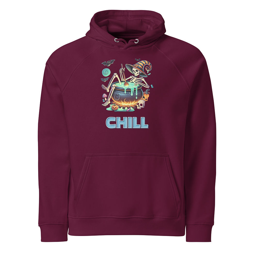 Thumbnail: Chill Skeleton Unisex eco raglan hoodie