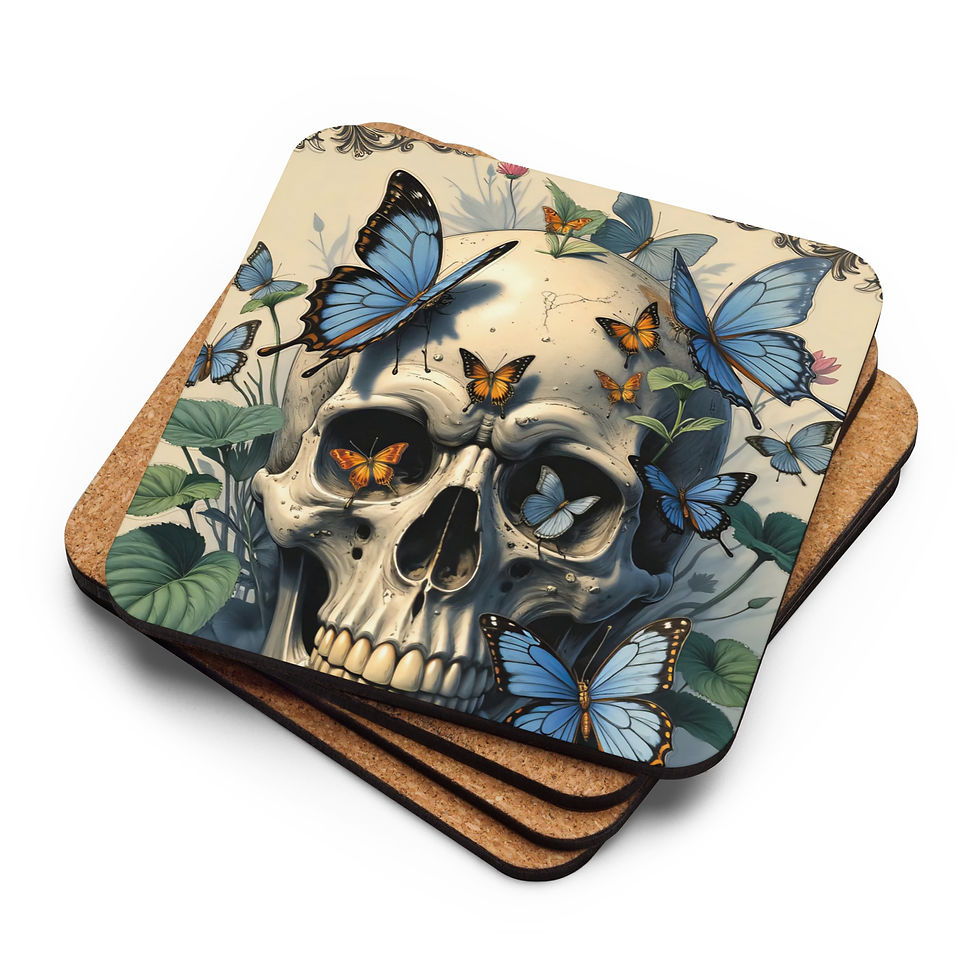 Butterfly Skull Cork-back coaster