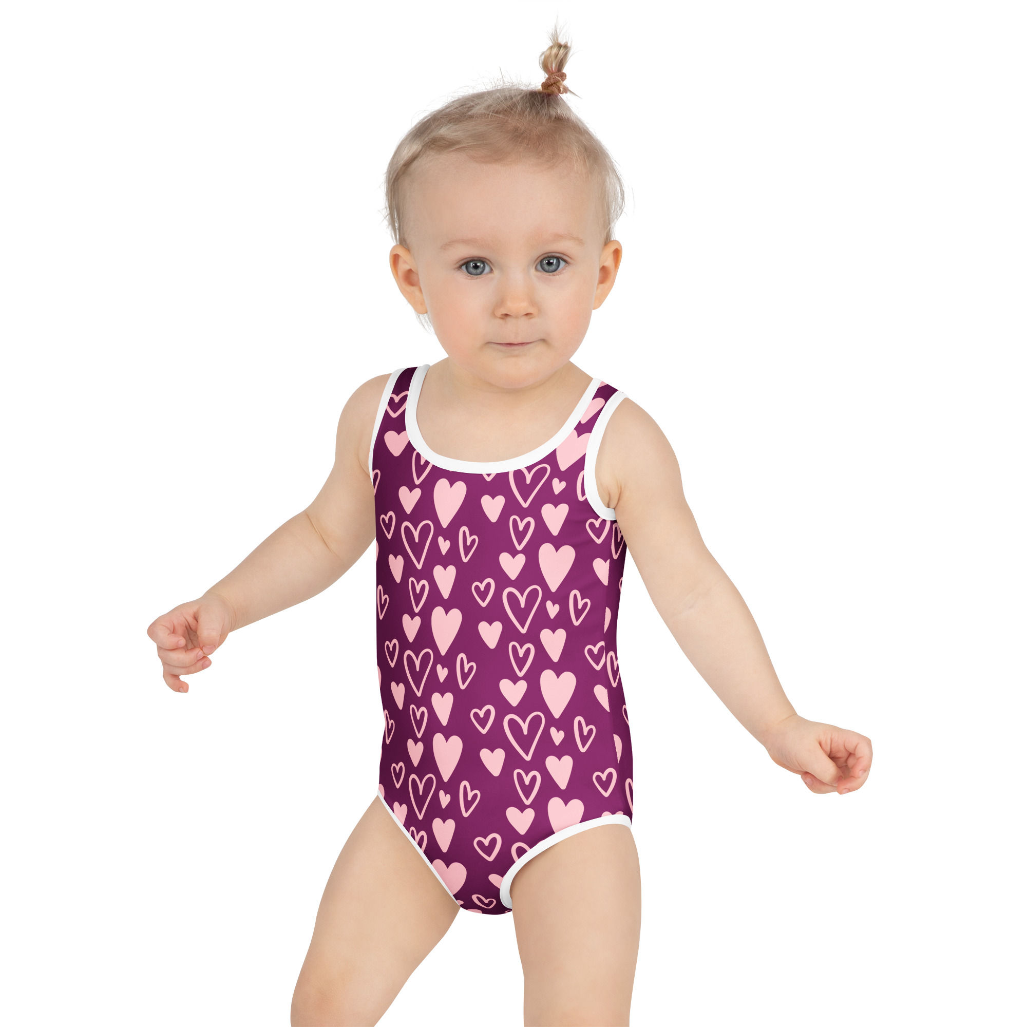 Pink Hearts All-Over Print Kids Swimsuit