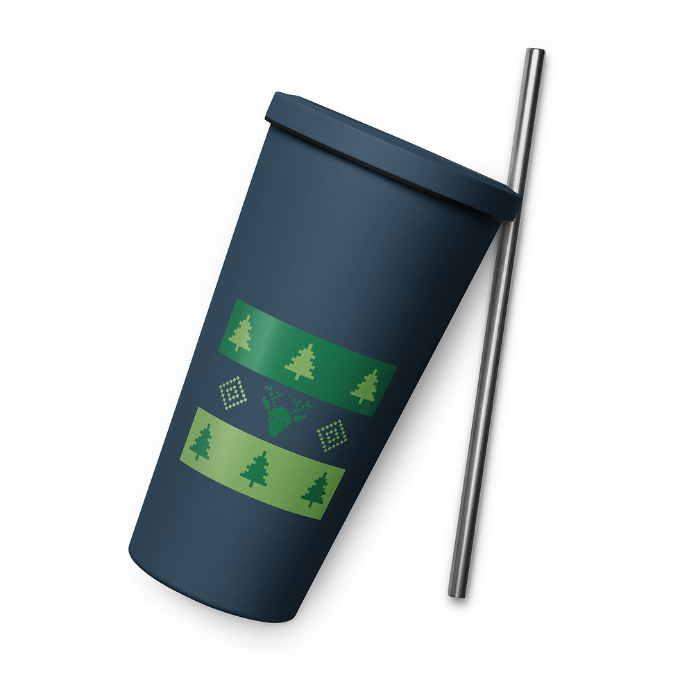 Thumbnail: Green Xmas Insulated tumbler with a straw