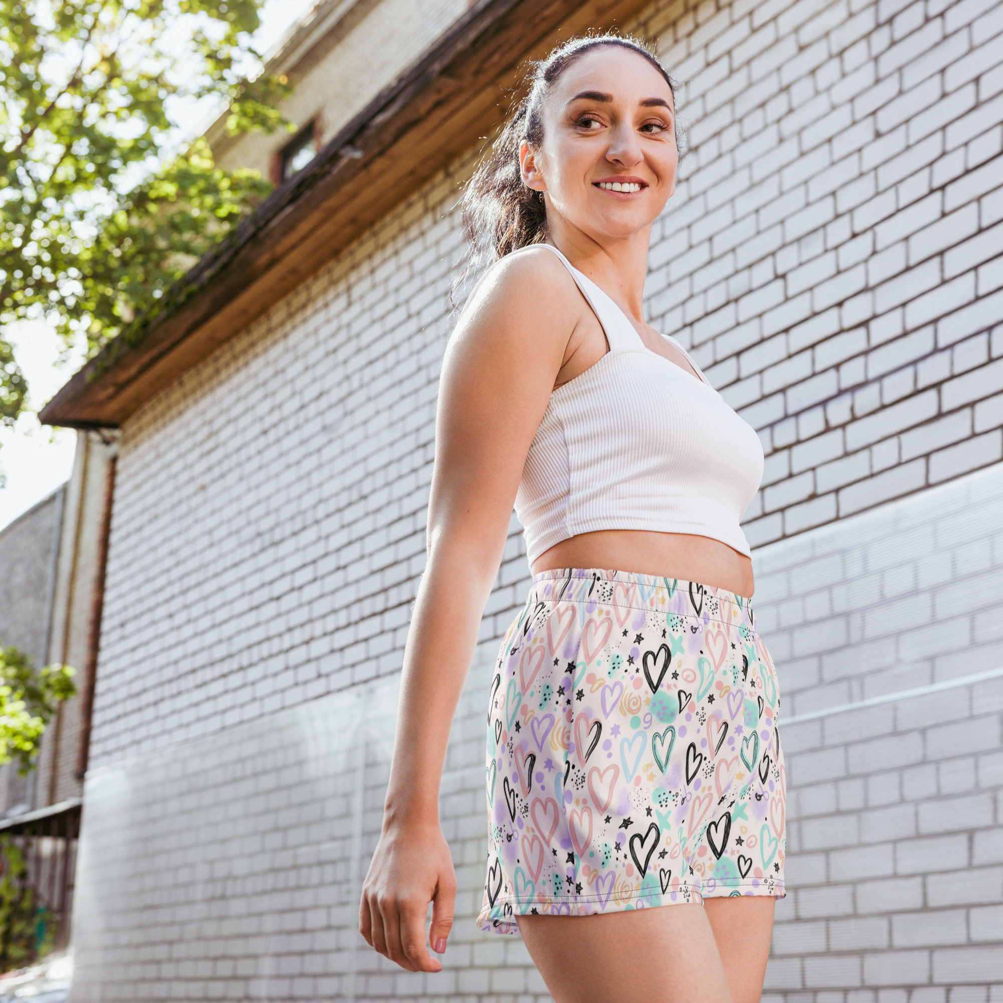 Grafitti Pastel Heart Print Unisex Athletic Shorts