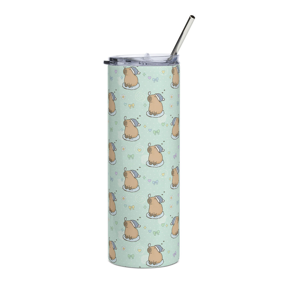Thumbnail: Cute Bow & Heart Capybara Stainless steel tumbler