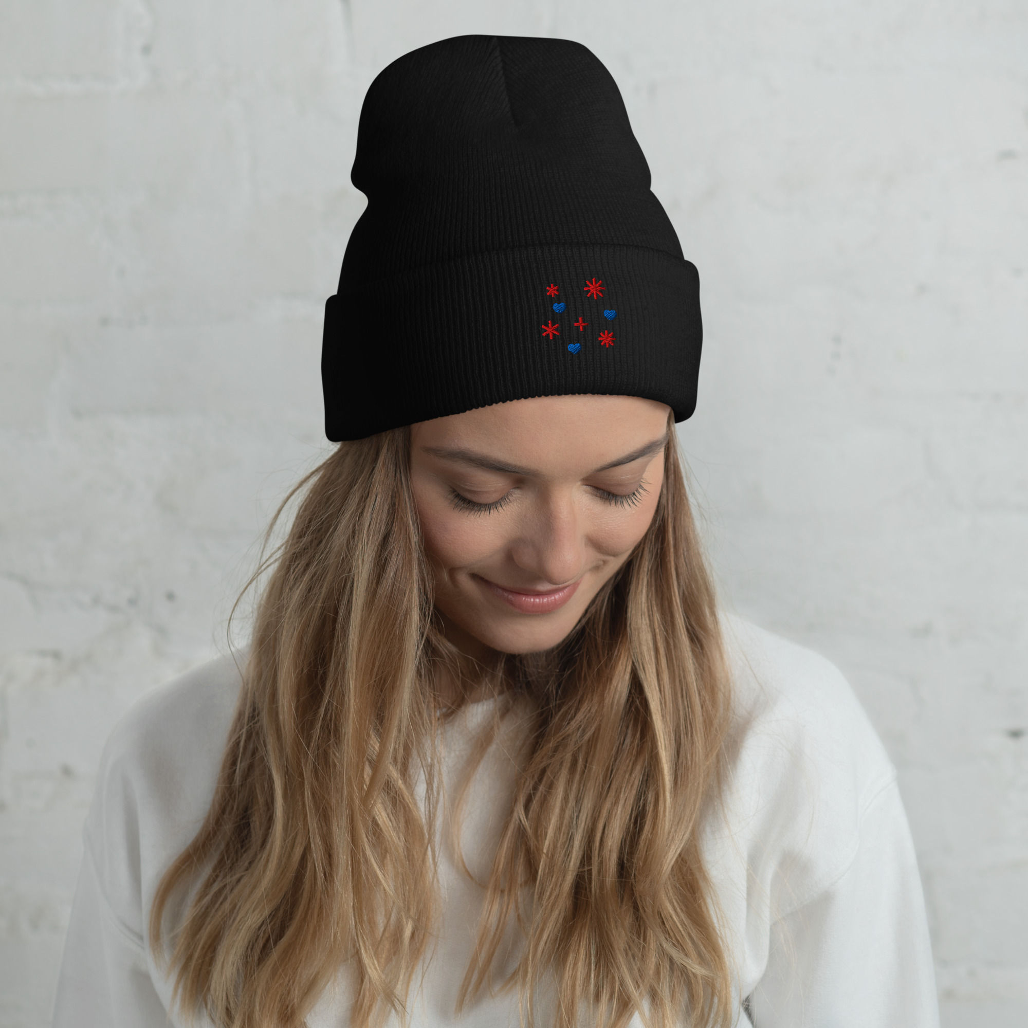Heart & Stars Cuffed Beanie