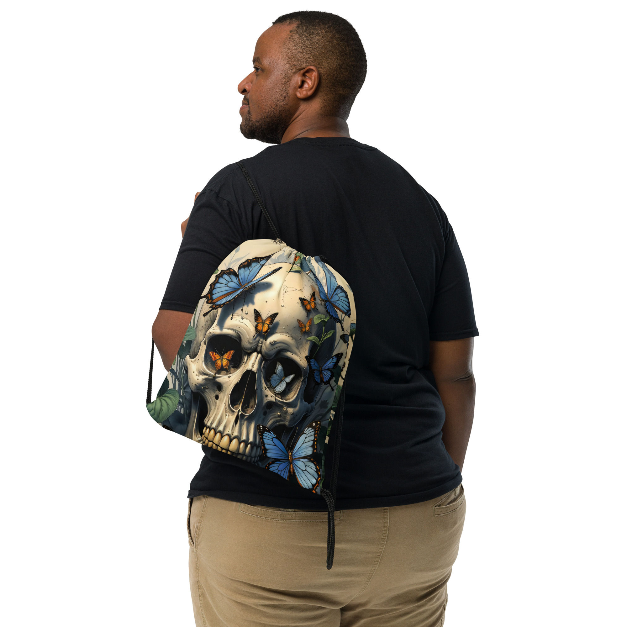 Butterfly Skull Drawstring bag