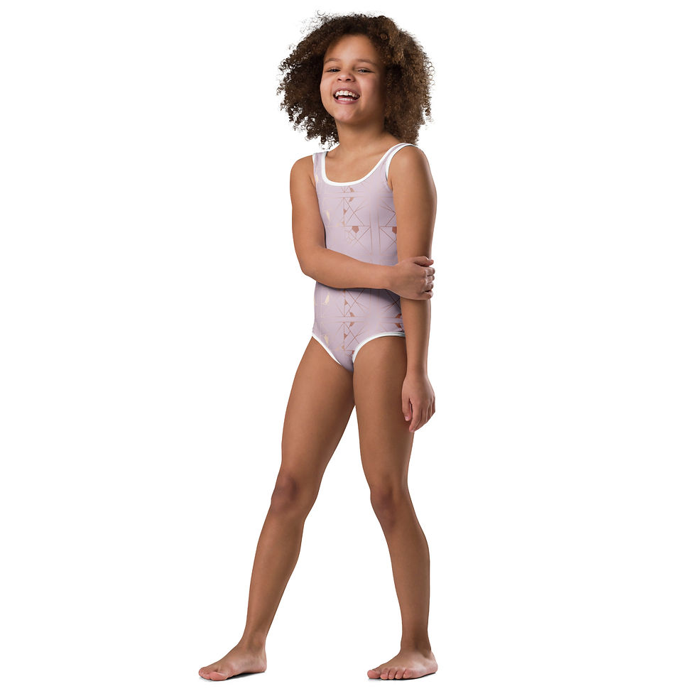 Thumbnail: Pink Geometric All-Over Print Kids Swimsuit