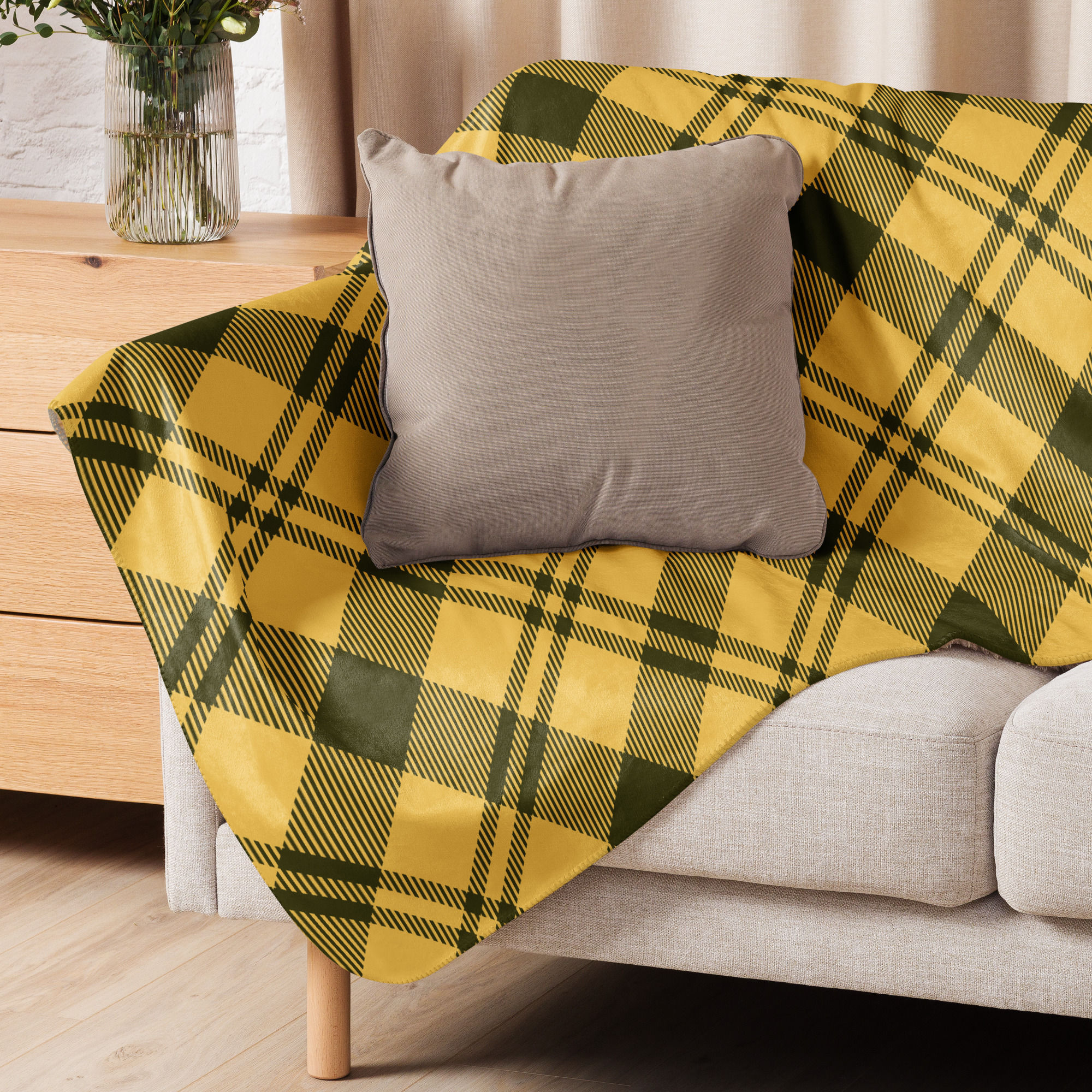 Yellow Tartan Print Sherpa blanket