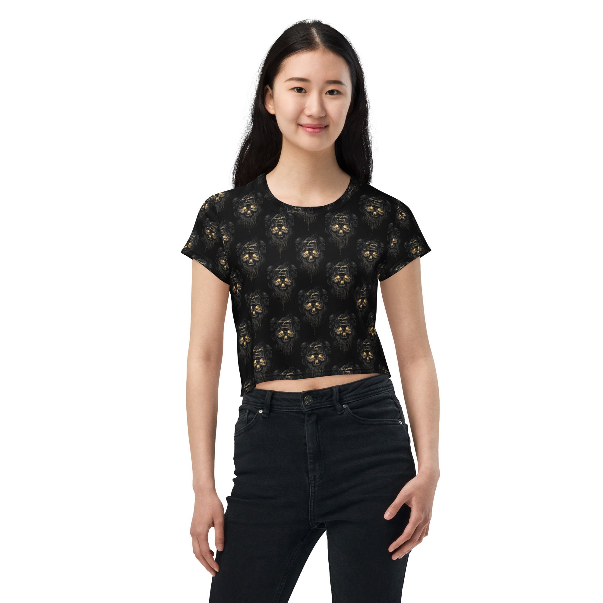 Skull All-Over Print Crop Tee