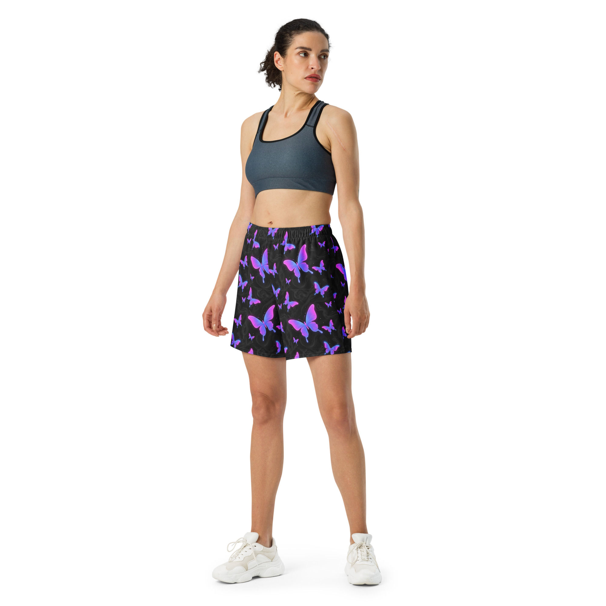 Neon Butterfly All-Over Print Unisex Athletic Long Shorts