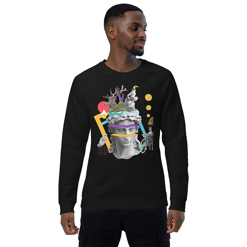 Thumbnail: Deer Collage Art organic raglan sweatshirt