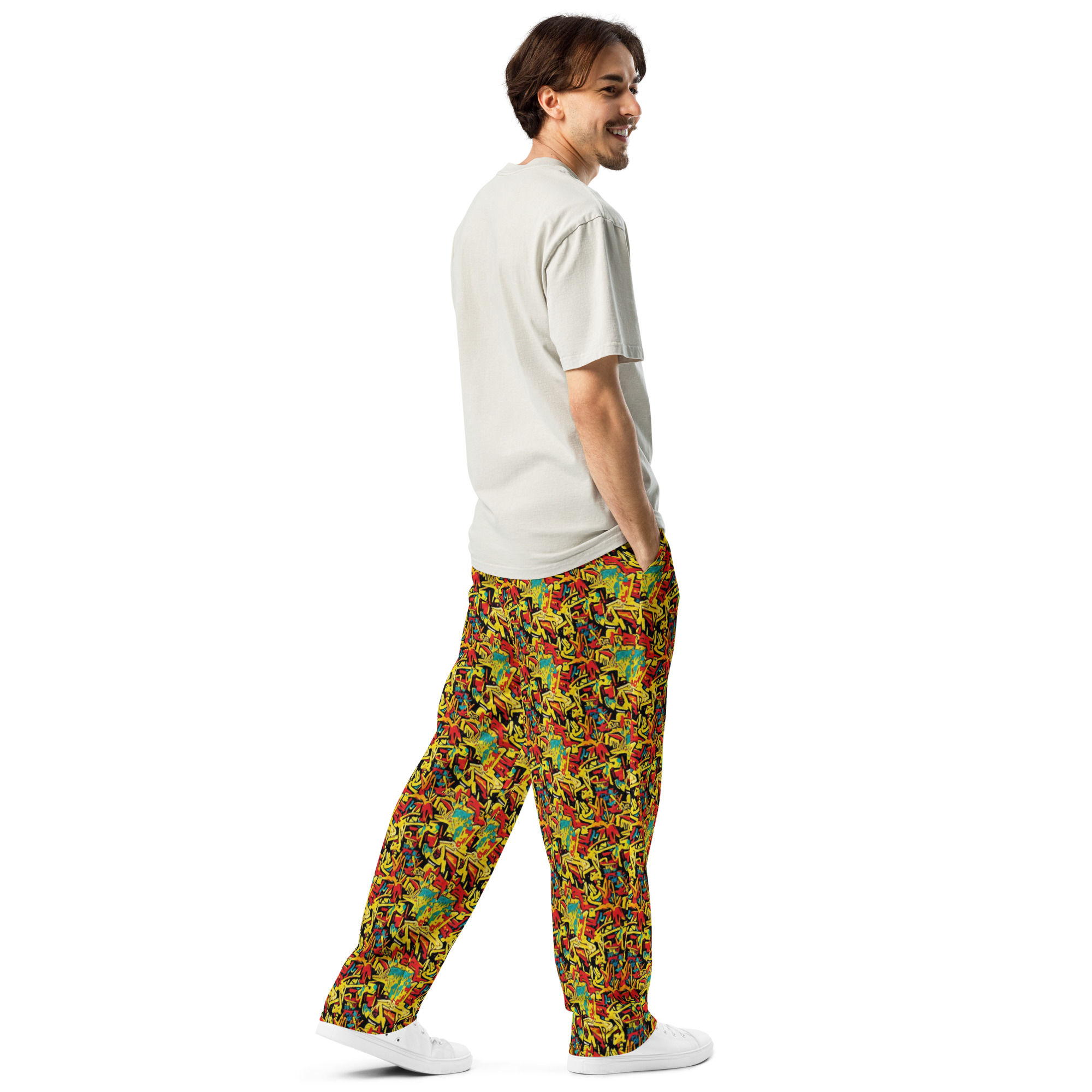 Yellow Grafitti Print Wide-leg joggers