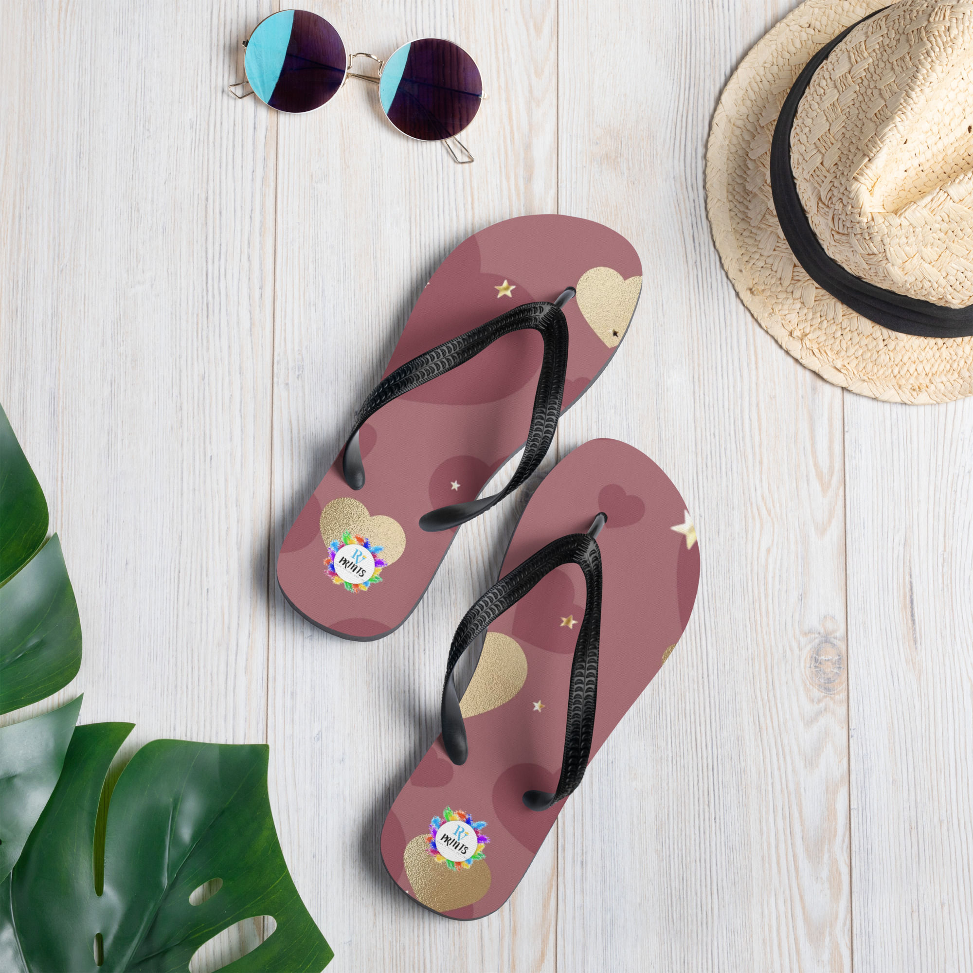 Gold Heart Flip-Flops
