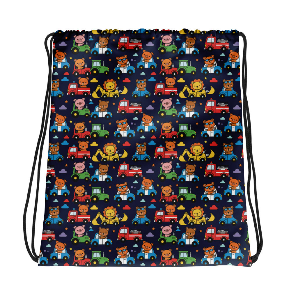 Vehicle& Animal Print Drawstring bag