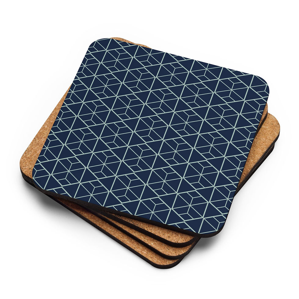 Blue Geometric Cork-back coaster