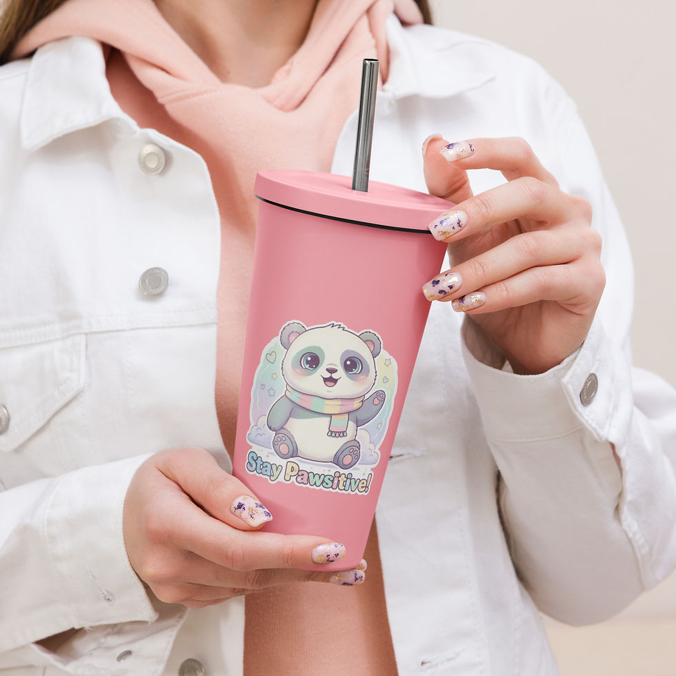 Thumbnail: Stay pawsitive Insulated tumbler with a straw