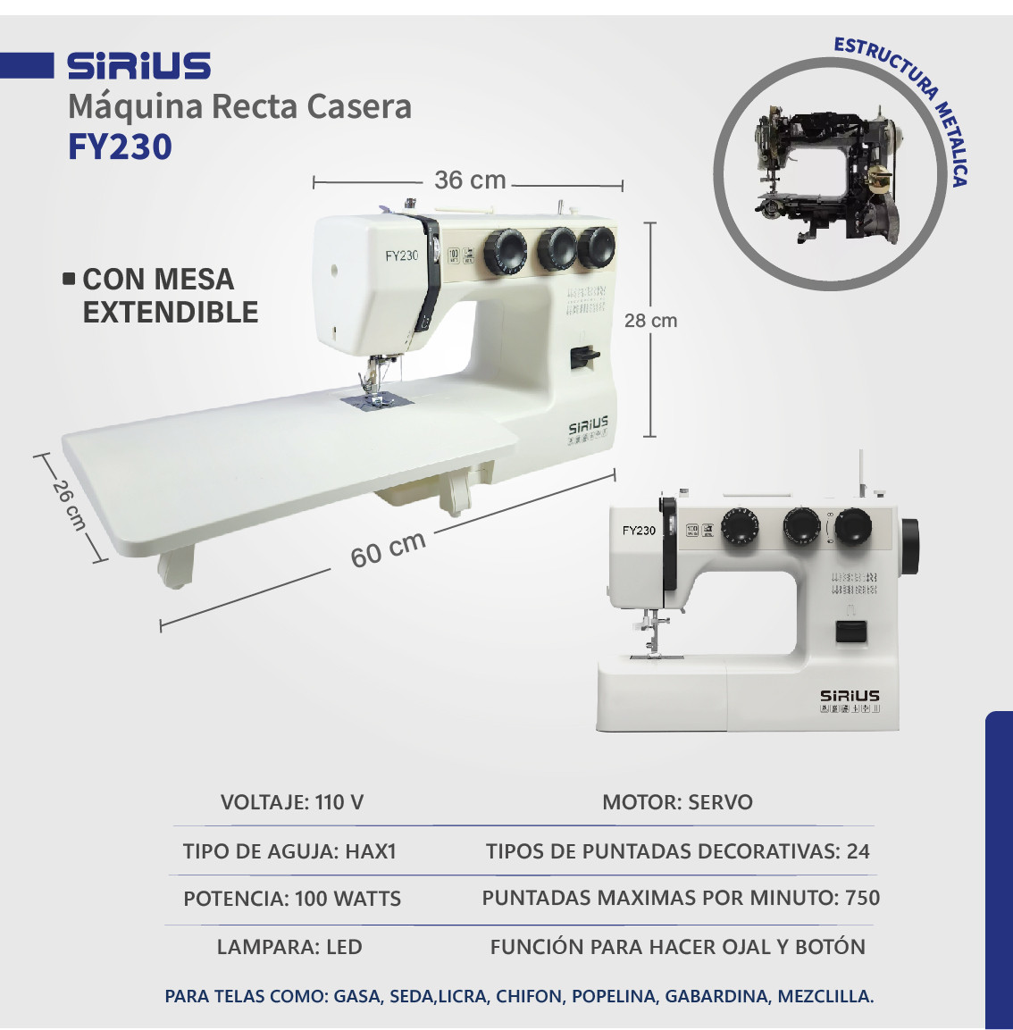 Maquina de coser casera Mod. FY230 + mesa extendible