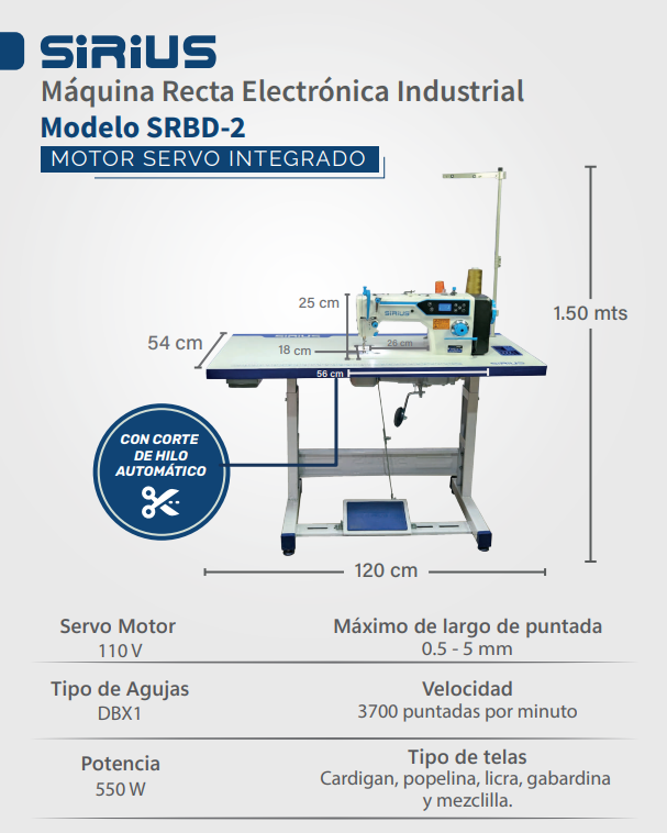 Maquina Recta Industrial Servomotor Con Corte de Hilo SRBD2