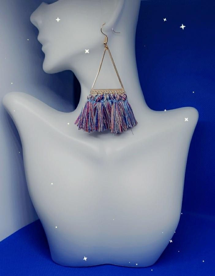 Purple and blue tassel earrings