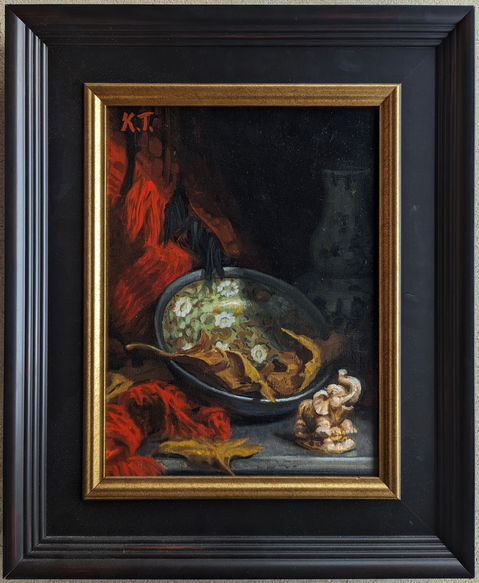 still life with elephant and enamel bown frame.jpg