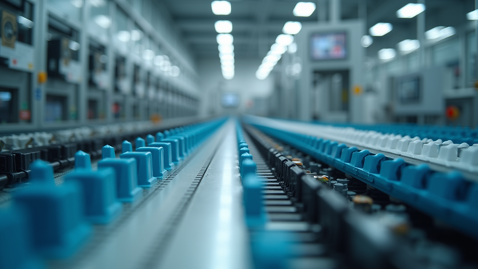 Eye-level view of a medical device manufacturing assembly line