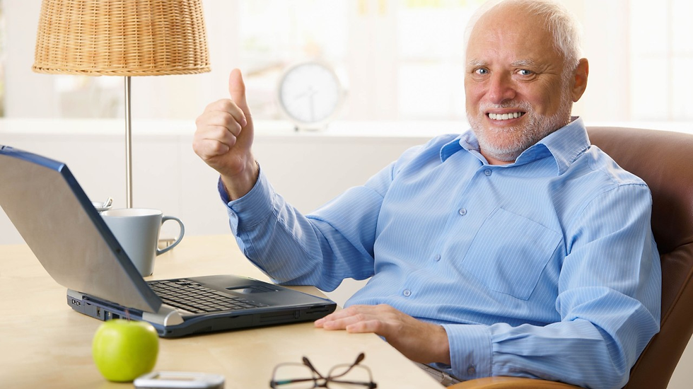 Meme Image: "Hide the Pain Harold" (Widely circulated stock photo)