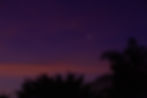 Foto do céu noturno na Casa.Trivva, com tons azul-arroxeados, nuances avermelhadas, uma lua crescente delicada e copas de pal