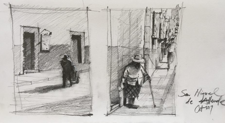 Graphite sketches in the streets of San Miguel