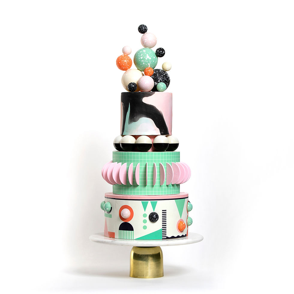 Wedding Cake featuring edible printed icing, marbled fondant icing, and chocolate work