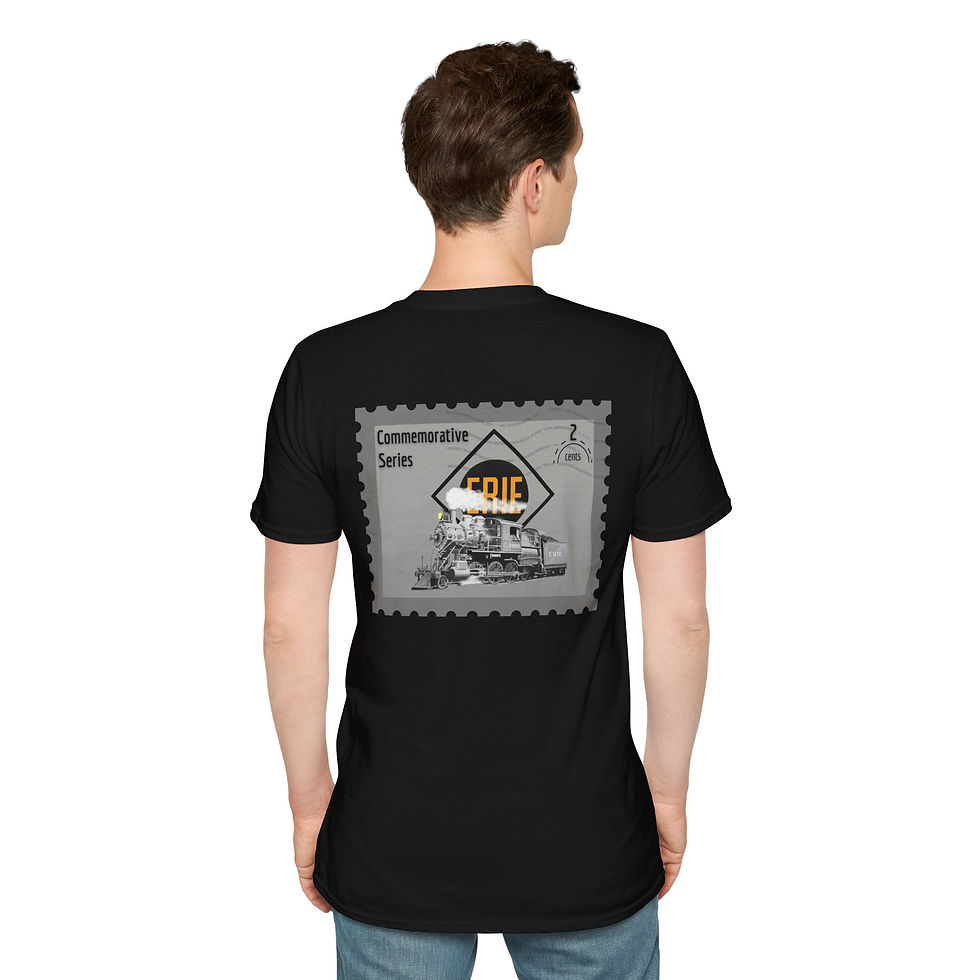 Thumbnail: Erie Steam Locomotive Black T-Shirt Model Back