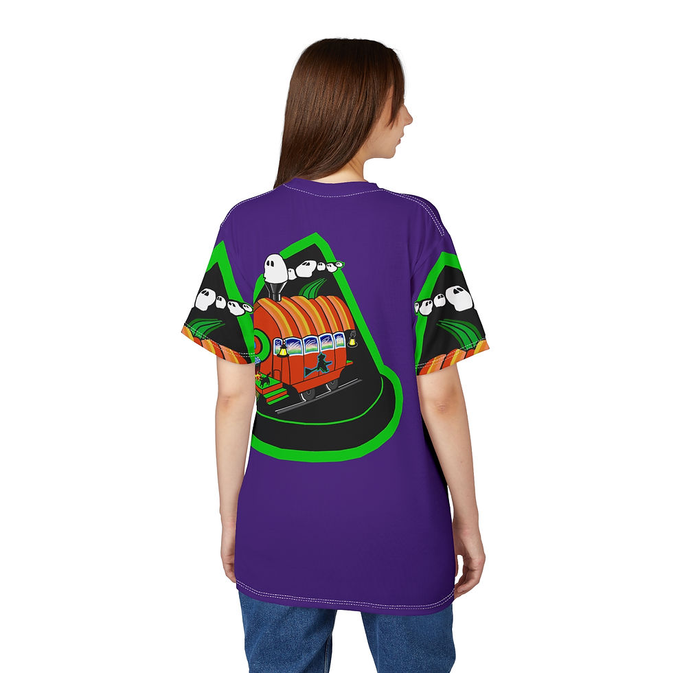 Thumbnail: Witches, Ghosts, and Cats Halloween T-Shirt_Model 3 Back