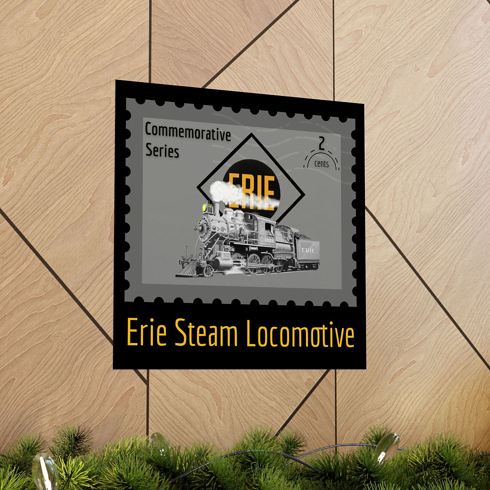 Thumbnail: Erie Steam Locomotive Stamp Poster Hanging Context 3