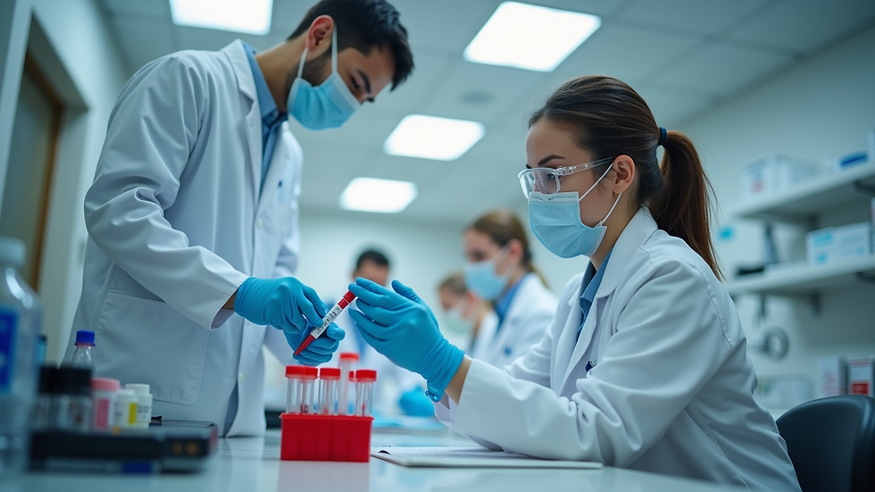 Close-up view of a laboratory technician preparing blood samples