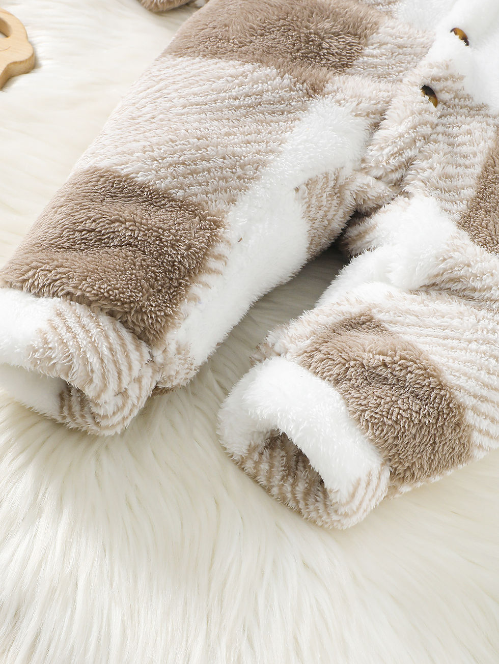 Thumbnail: Beige Plaid Fuzzy Winter Romper