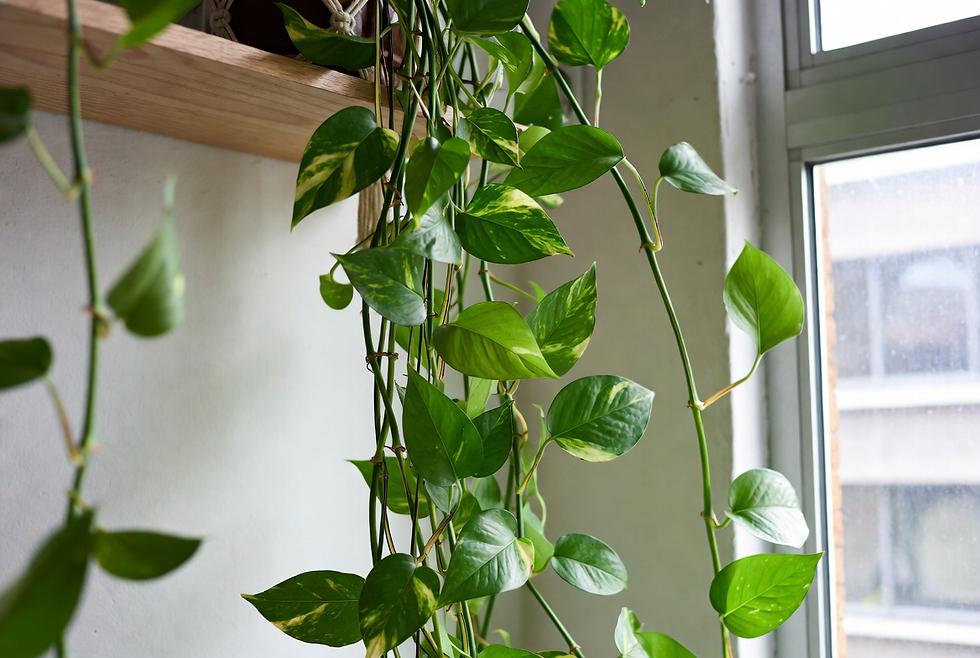 Jiboia pendente em prateleira de apartamento pequeno folhas caindo de forma decorativa