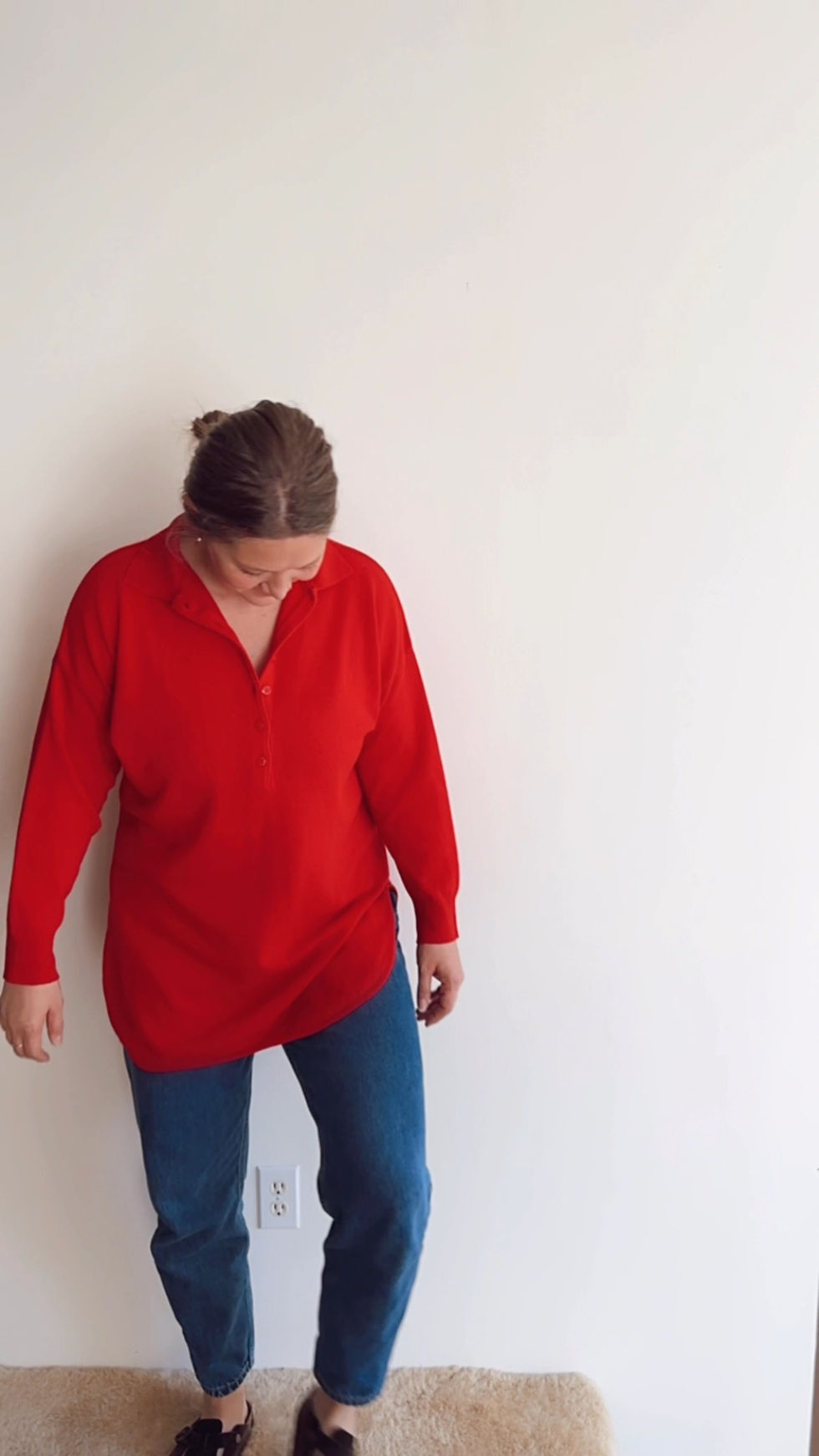 VTG CHERRY LAMBSWOOL HENLEY TUNIC - SIZE 48