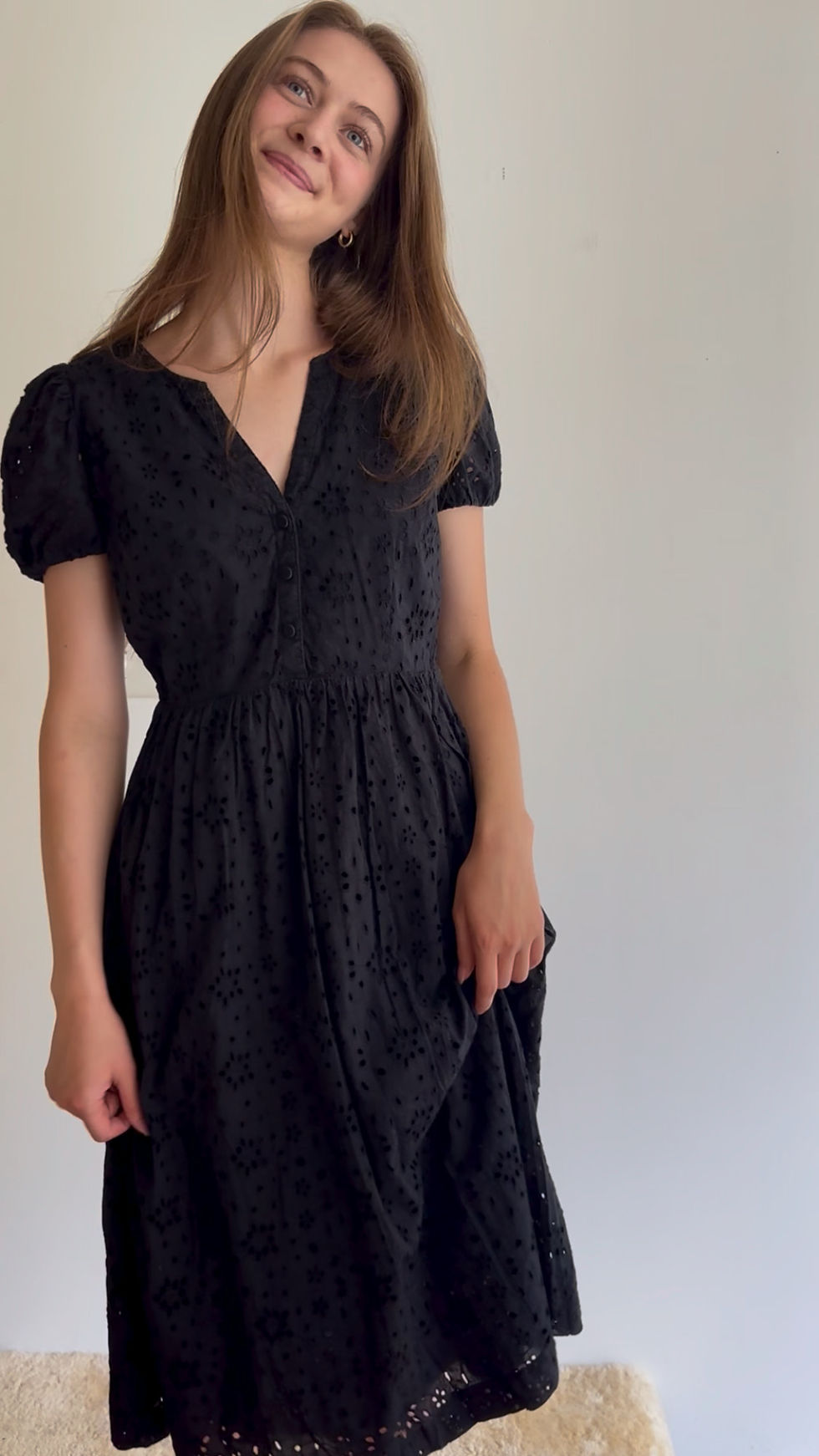 Thumbnail: BLACK EYELET DRESS - SIZE 6