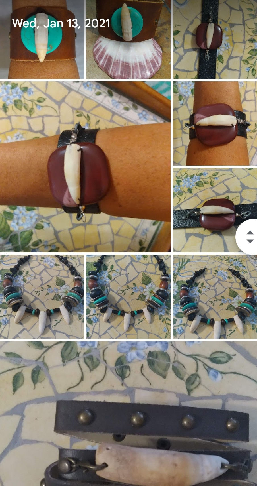 Thumbnail: Big turquoise & Gator teeth necklace 