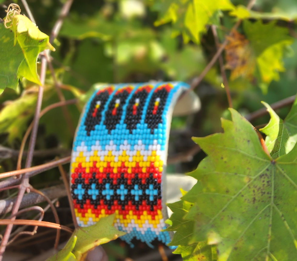 Thumbnail:  Seedbead& leather, multi pattern Cuff Bracelet. Adjustable size unisex 