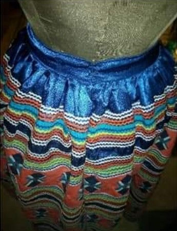 Thumbnail: 3 Row Satin Sapphire, royal blue & coral pink patchwork skirt