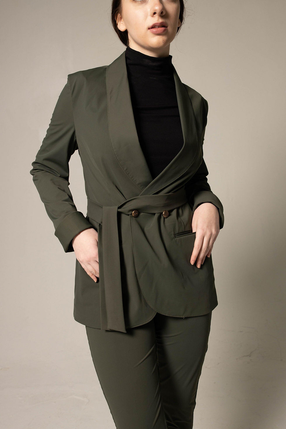 Thumbnail: Women's Olive Blazer With Front Buttons