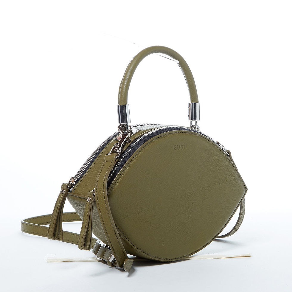 Thumbnail: Kiss Circle Shape Leather Crossbody Bag Olive Green
