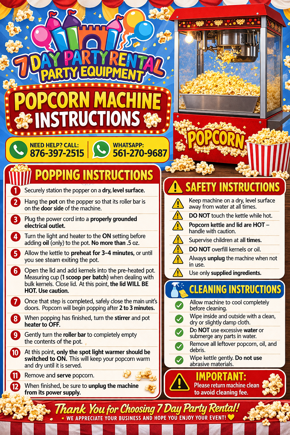Popcorn Machine Instructions