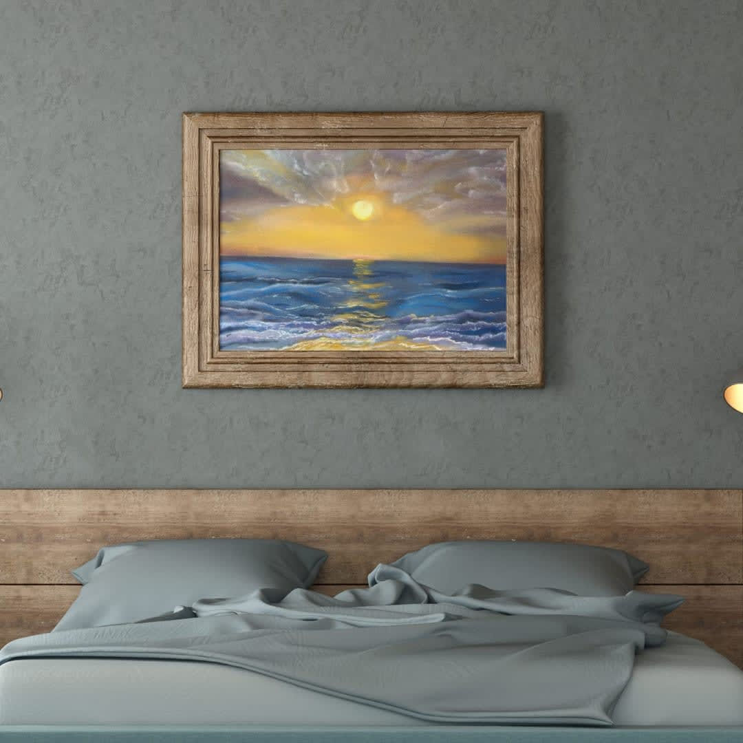“Golden Serenity” – Original Pastel Seascape Painting