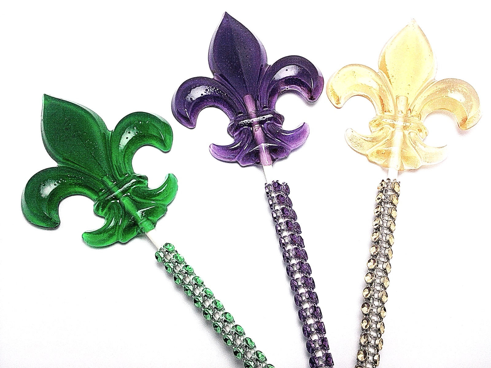 12 FLEUR DE LIS LOLLIPOPS WITH BLING STICKS
