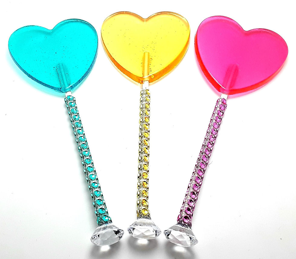 12 - 2.5" LARGE HEART LOLLIPOPS with DIAMOND BLING STICKS